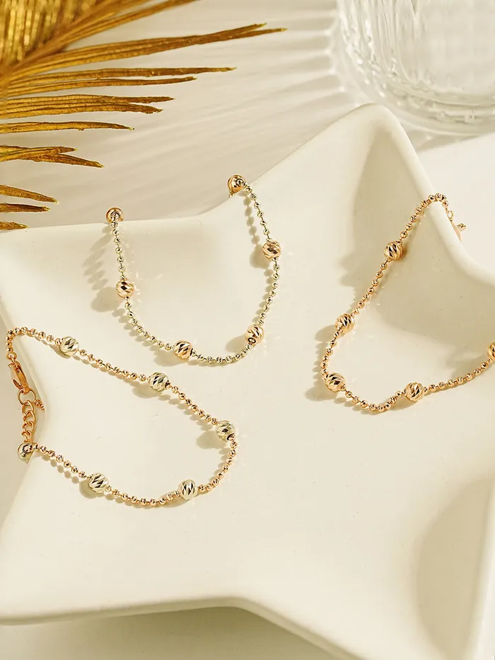 14K Two Tone Cutting Ball Chain Anklet Bracelet MinimalBijoux Bracelets