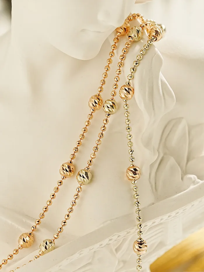 14K Two Tone Cutting Ball Chain Anklet Bracelet MinimalBijoux Bracelets