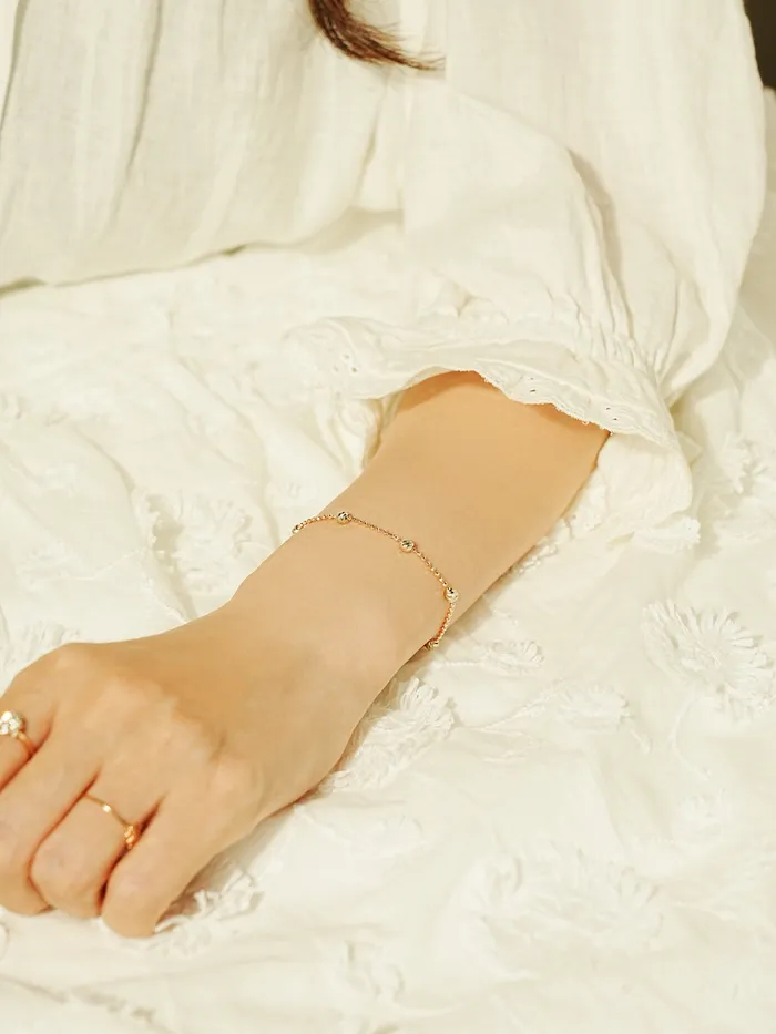 14K Two Tone Cutting Ball Chain Anklet Bracelet MinimalBijoux Bracelets
