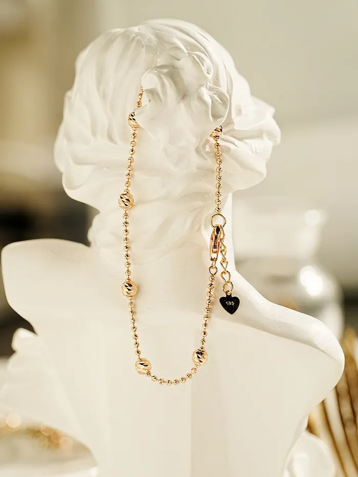 14K Two Tone Cutting Ball Chain Anklet Bracelet MinimalBijoux Bracelets