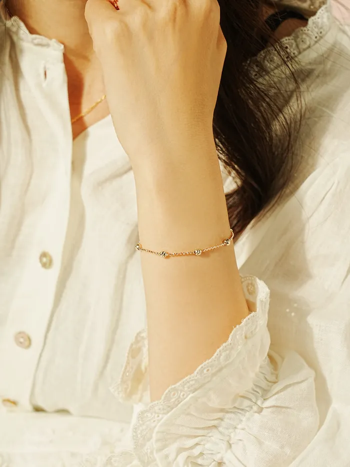 14K Two Tone Cutting Ball Chain Anklet Bracelet MinimalBijoux Bracelets