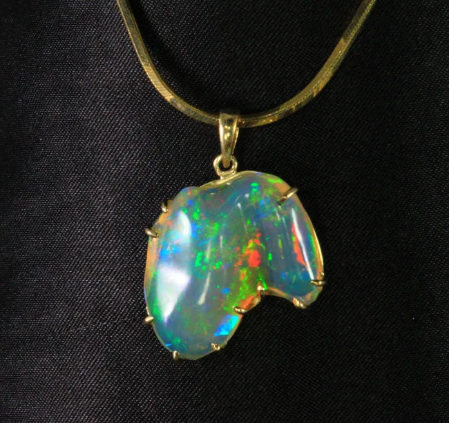 14K Yellow Gold Hand Wired Sculptured Freeform Opal Pendant 807 Carats Moriartys Gem Art PreStyled Sets