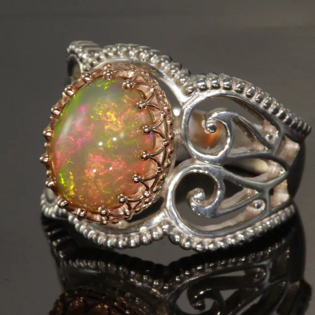 14Kt Rose Gold and Sterling Silver Oval Cabochon Ring Moriartys Gem Art Rings 14Kt Rose Gold and Sterling Silver Oval Cabochon Ring Moriartys Gem Art Rings