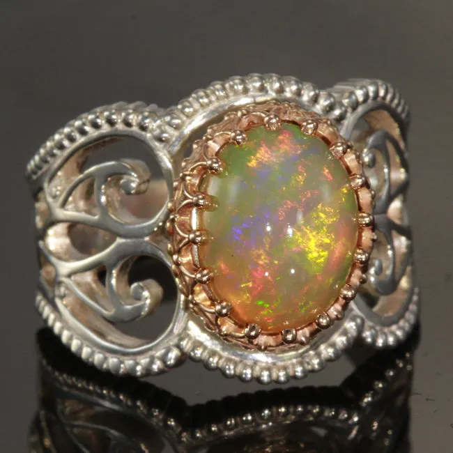 14Kt Rose Gold and Sterling Silver Oval Cabochon Ring Moriartys Gem Art Rings 14Kt Rose Gold and Sterling Silver Oval Cabochon Ring Moriartys Gem Art Rings
