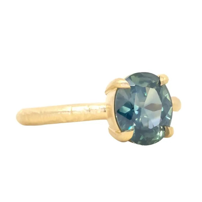 220ct Oval Silky Nigerian Sapphire Low Profile 4 Prong Evergreen Solitaire in 18k Yellow Gold Anueva Jewelry PreStyled Sets