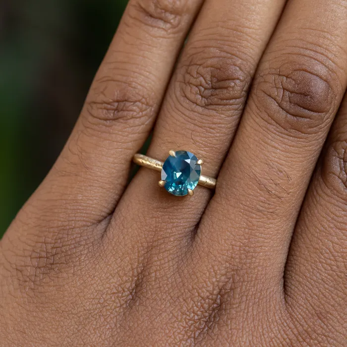 220ct Oval Silky Nigerian Sapphire Low Profile 4 Prong Evergreen Solitaire in 18k Yellow Gold Anueva Jewelry PreStyled Sets