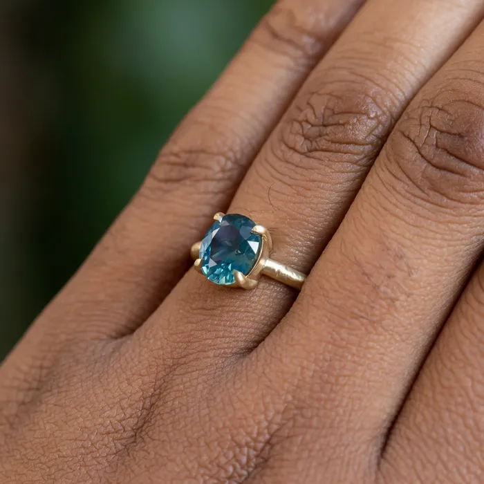 220ct Oval Silky Nigerian Sapphire Low Profile 4 Prong Evergreen Solitaire in 18k Yellow Gold Anueva Jewelry PreStyled Sets