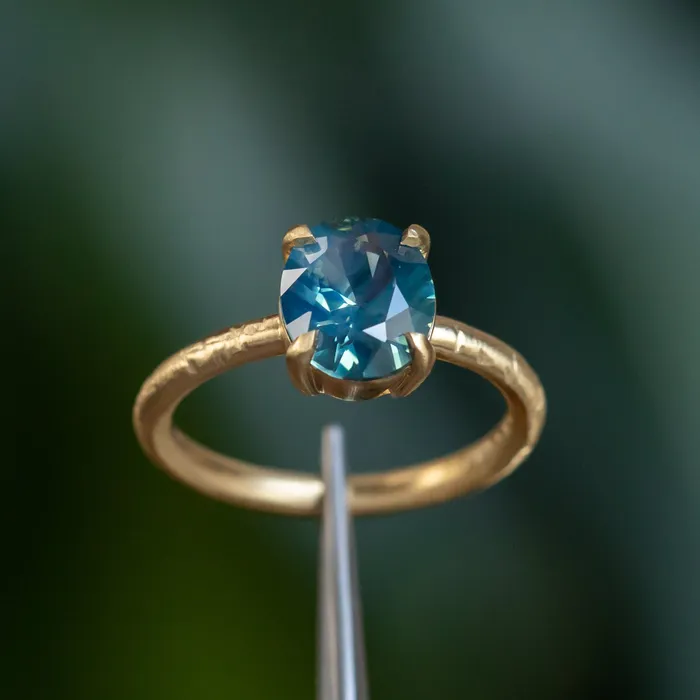 220ct Oval Silky Nigerian Sapphire Low Profile 4 Prong Evergreen Solitaire in 18k Yellow Gold Anueva Jewelry PreStyled Sets