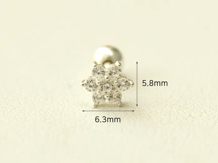 925 Silver Lovely Flower cartilage earring 16g MinimalBijoux Earrings