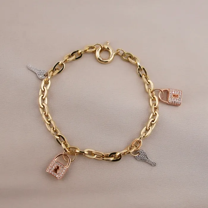 AB and J Bracelets 14K Gold Charm Womens Bracelet AB0715