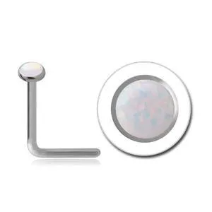 Bezel Opal Titanium LBend Nose Stud Tulsa Body Jewelry Earrings