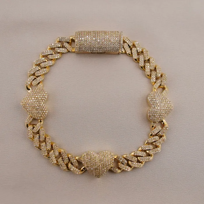 Bracelets AB and J 10k Gold Diamond Heart Bracelet 7in C714