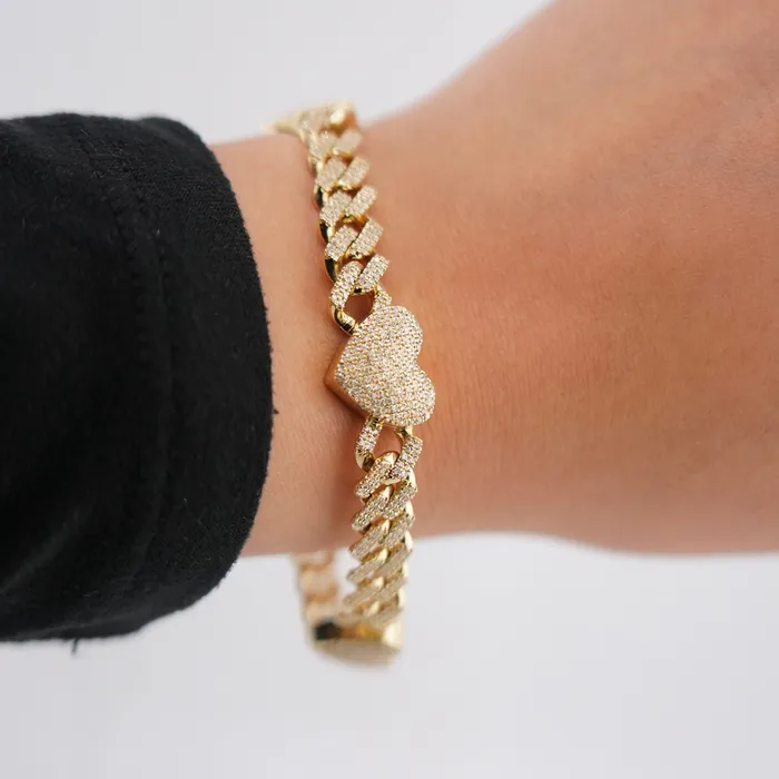 Bracelets AB and J 10k Gold Diamond Heart Bracelet 7in C714