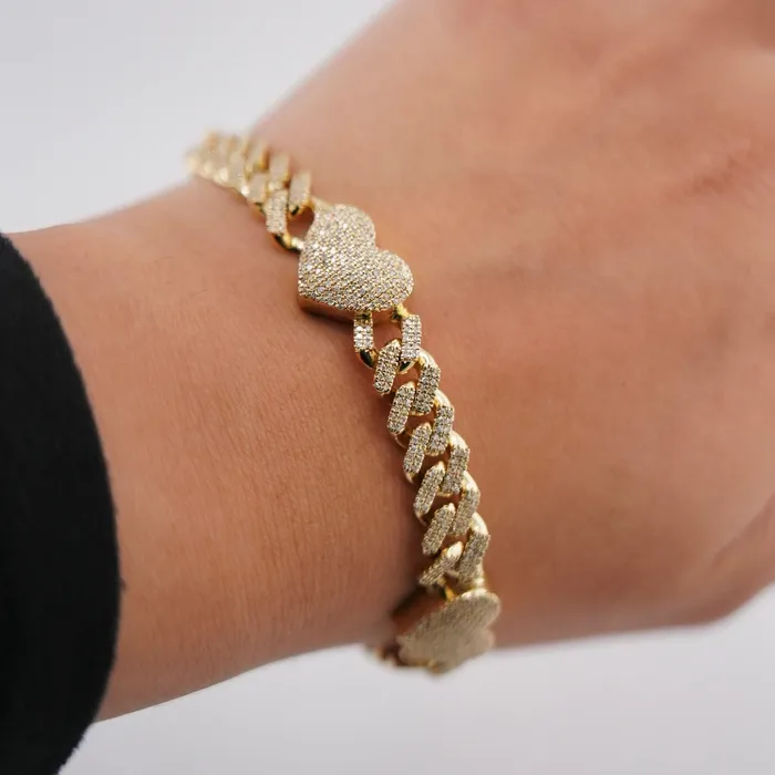 Bracelets AB and J 10k Gold Diamond Heart Bracelet 7in C714