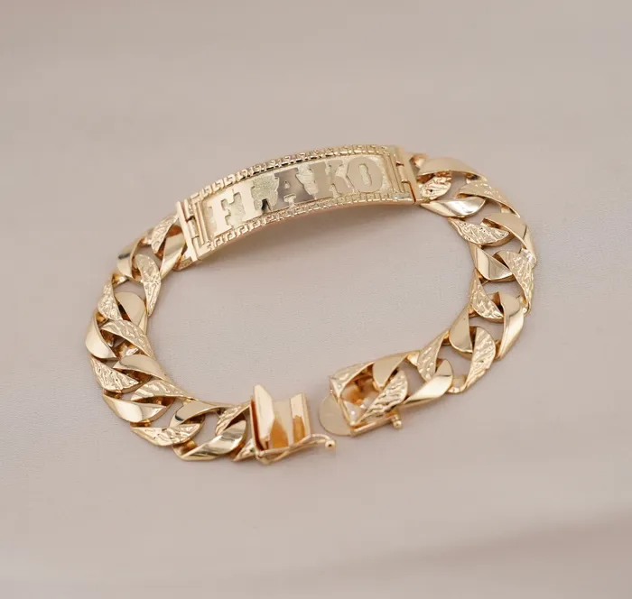 Bracelets AB and J 14k Gold Custom Solid ID Bracelet