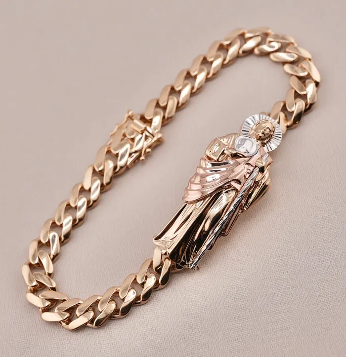 Bracelets AB and J 14K Gold Hollow San Judas Bracelet AB1005 85 inch
