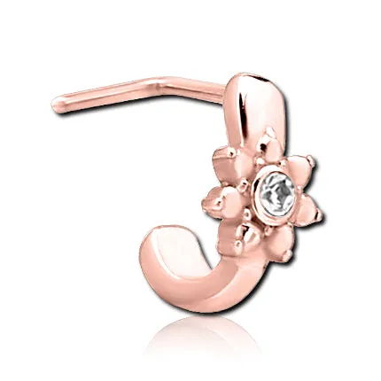 CZ Flower Rose Gold LBend Nose Hoop Tulsa Body Jewelry Earrings