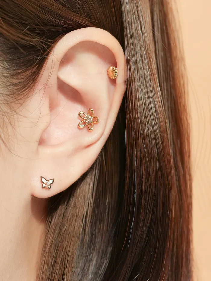 Earrings 14K Gold Edelweiss Flower Cartilage Earring 20G MinimalBijoux