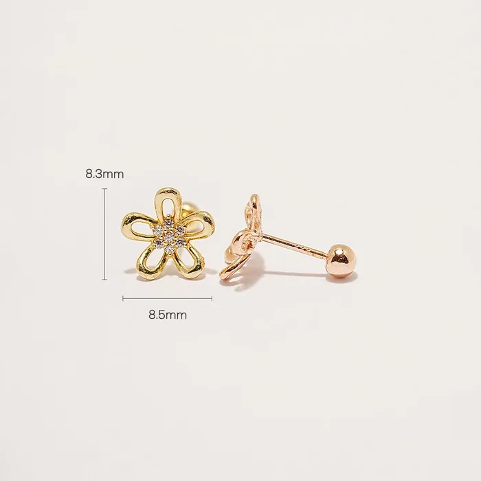 Earrings 14K Gold Edelweiss Flower Cartilage Earring 20G MinimalBijoux