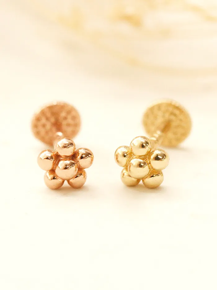 Earrings 14K Gold Lovely Voluminous Flower Labret Piercing 18g16g MinimalBijoux
