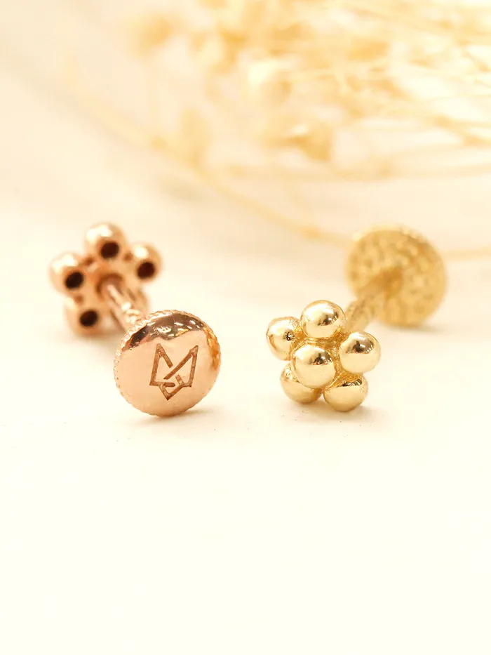 Earrings 14K Gold Lovely Voluminous Flower Labret Piercing 18g16g MinimalBijoux