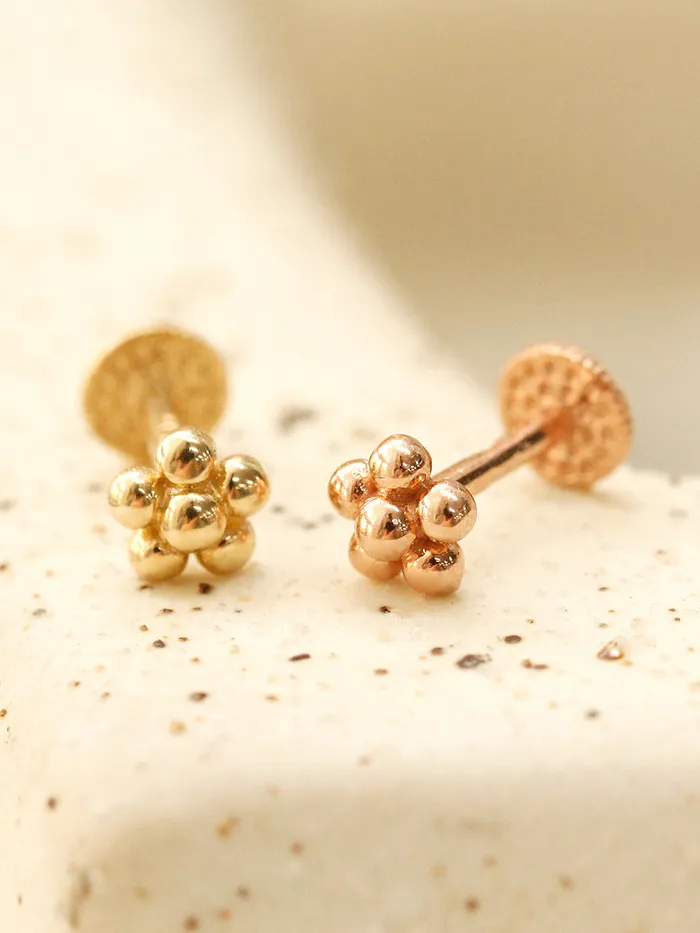 Earrings 14K Gold Lovely Voluminous Flower Labret Piercing 18g16g MinimalBijoux