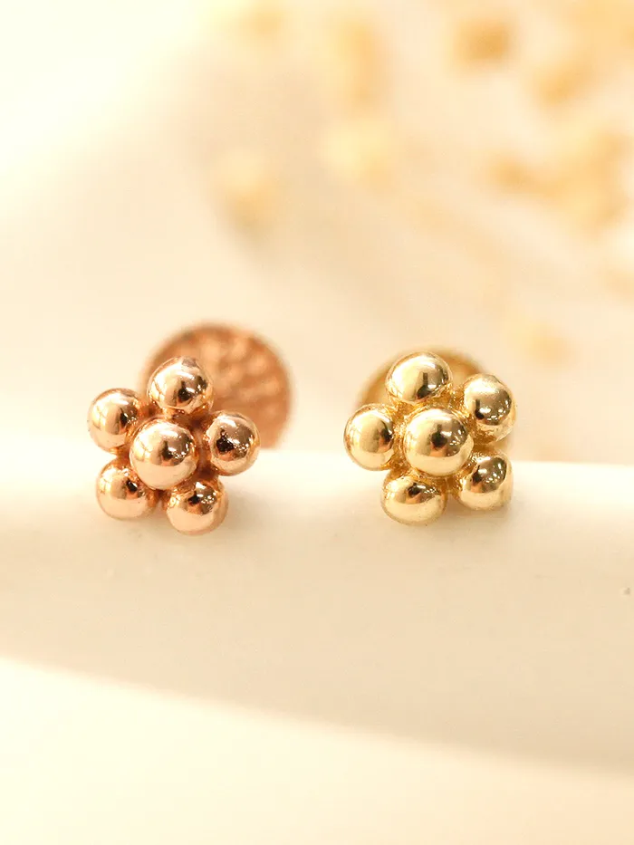 Earrings 14K Gold Lovely Voluminous Flower Labret Piercing 18g16g MinimalBijoux