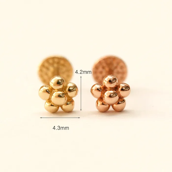 Earrings 14K Gold Lovely Voluminous Flower Labret Piercing 18g16g MinimalBijoux