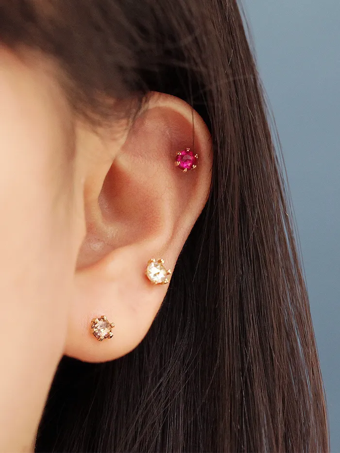 Earrings 14K Gold Rose Cut Cubic Cartilage Earring 20G18G MinimalBijoux