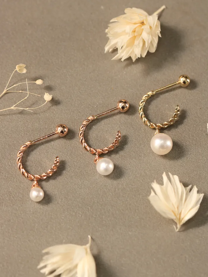 Earrings 14K Gold Twisted Pearl Drop Half Ring Piercing Earring 20G18G16G MinimalBijoux Earrings 14K Gold Twisted Pearl Drop Half Ring Piercing Earring 20G18G16G MinimalBijoux