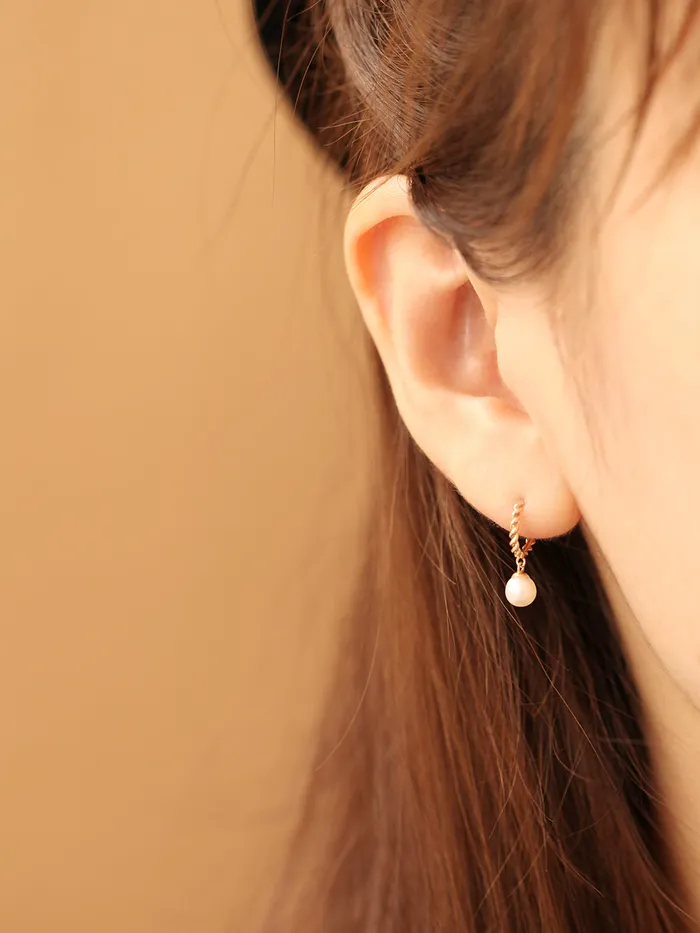 Earrings 14K Gold Twisted Pearl Drop Half Ring Piercing Earring 20G18G16G MinimalBijoux
