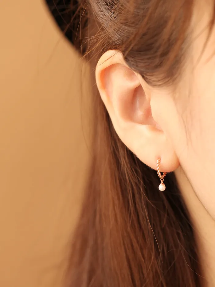 Earrings 14K Gold Twisted Pearl Drop Half Ring Piercing Earring 20G18G16G MinimalBijoux