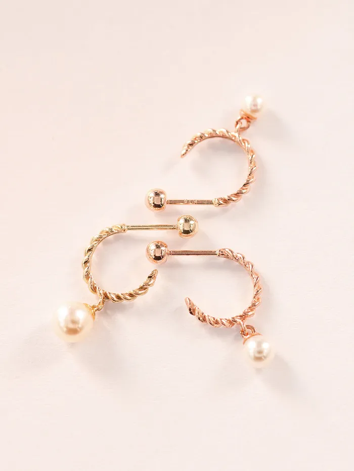 Earrings 14K Gold Twisted Pearl Drop Half Ring Piercing Earring 20G18G16G MinimalBijoux