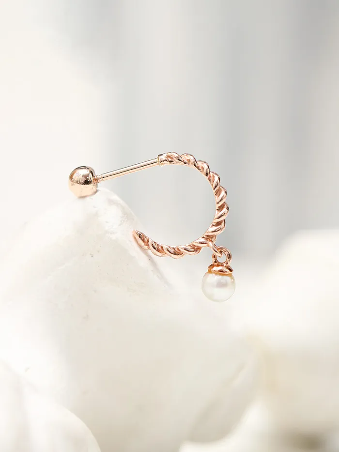 Earrings 14K Gold Twisted Pearl Drop Half Ring Piercing Earring 20G18G16G MinimalBijoux