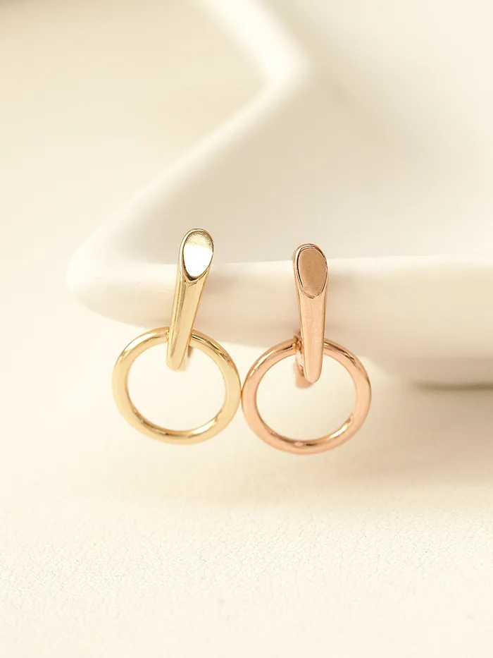 Earrings 14K Gold Volume Stick Circle Hoop Earring MinimalBijoux