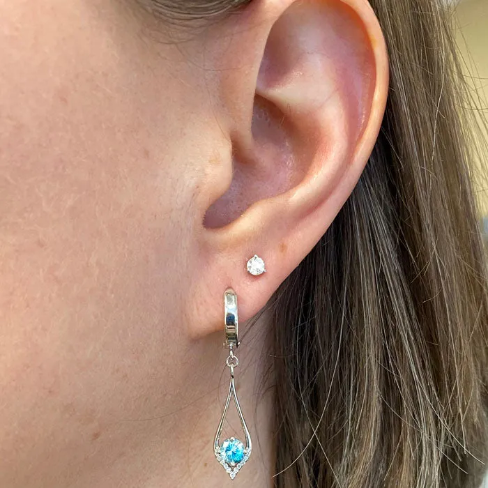 Earrings 14K White Gold Blue Zircon Earrings 120 Carats Moriartys Gem Art