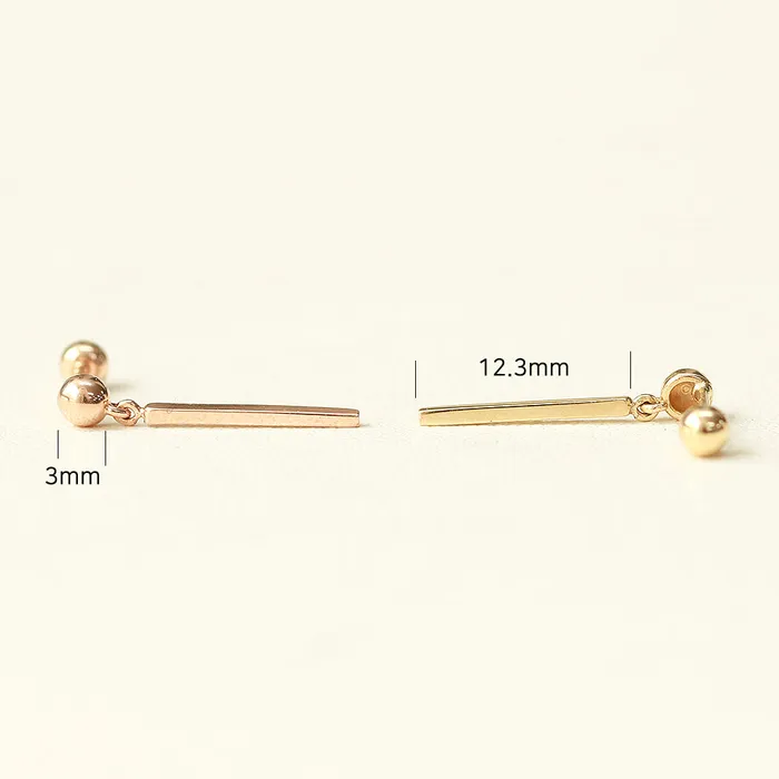 Earrings MinimalBijoux 14K Gold Ball Long Stick Cartilage Earring 20G18G16G