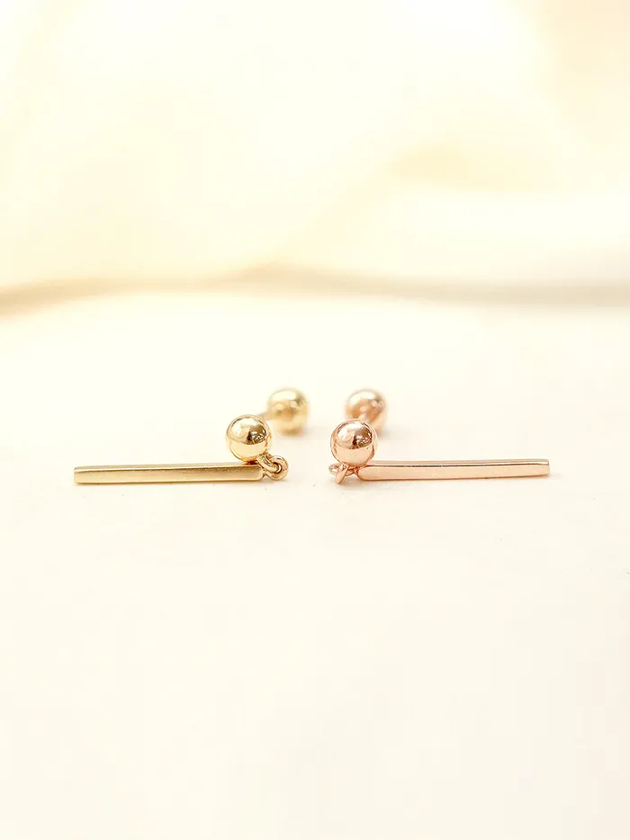 Earrings MinimalBijoux 14K Gold Ball Long Stick Cartilage Earring 20G18G16G