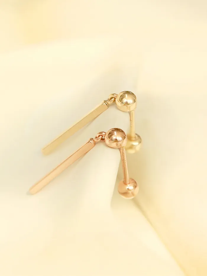 Earrings MinimalBijoux 14K Gold Ball Long Stick Cartilage Earring 20G18G16G