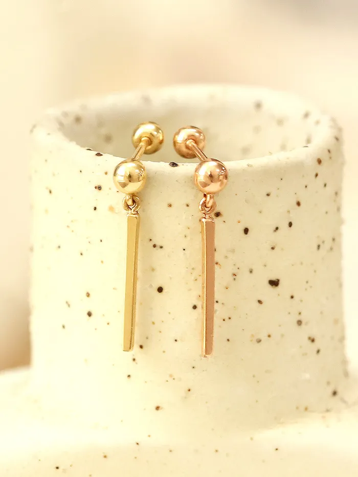 Earrings MinimalBijoux 14K Gold Ball Long Stick Cartilage Earring 20G18G16G