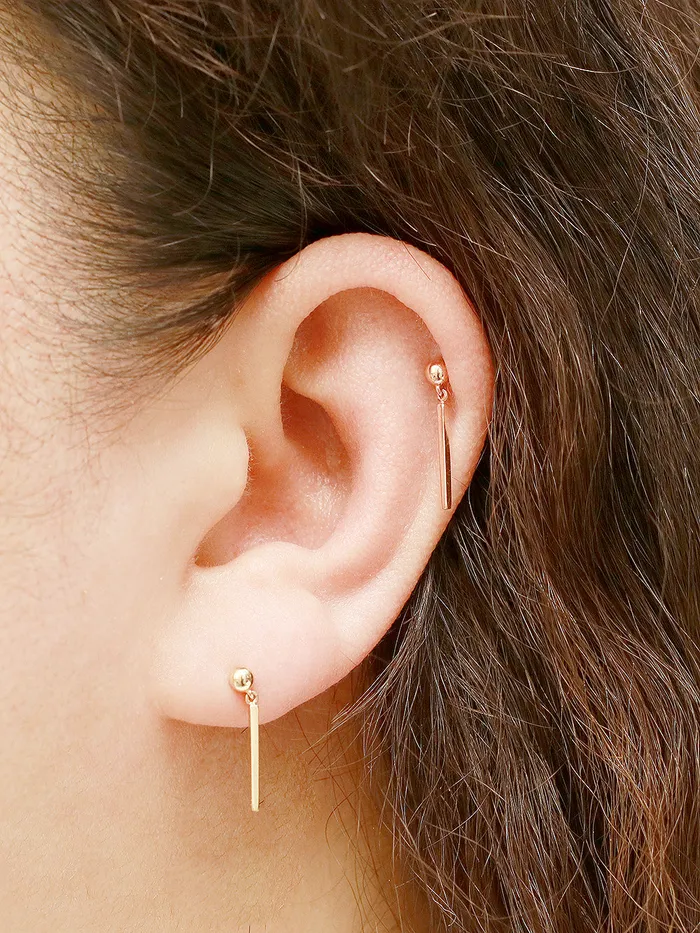 Earrings MinimalBijoux 14K Gold Ball Long Stick Cartilage Earring 20G18G16G