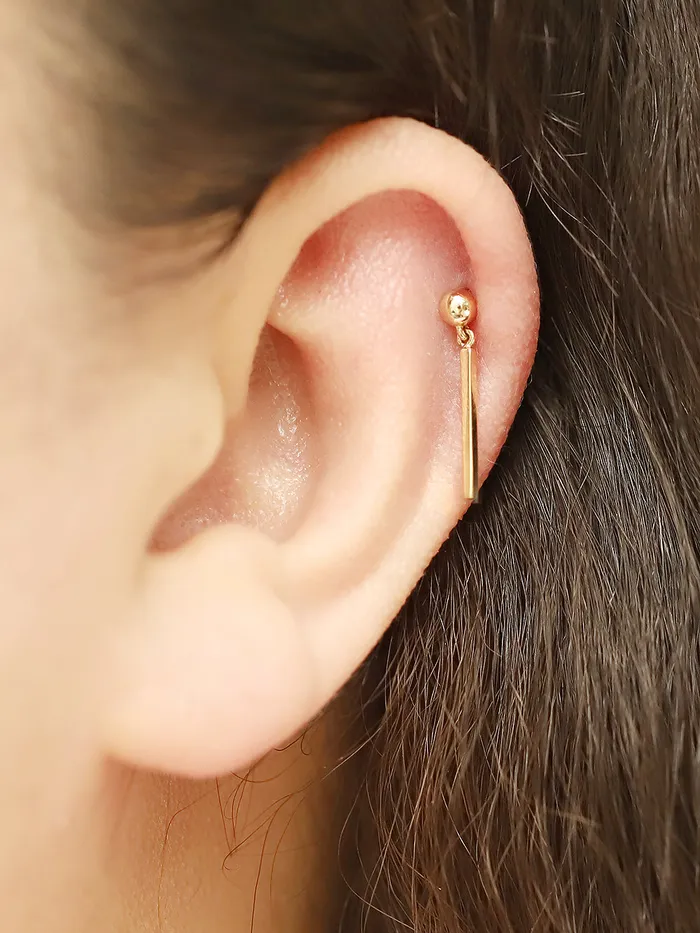 Earrings MinimalBijoux 14K Gold Ball Long Stick Cartilage Earring 20G18G16G