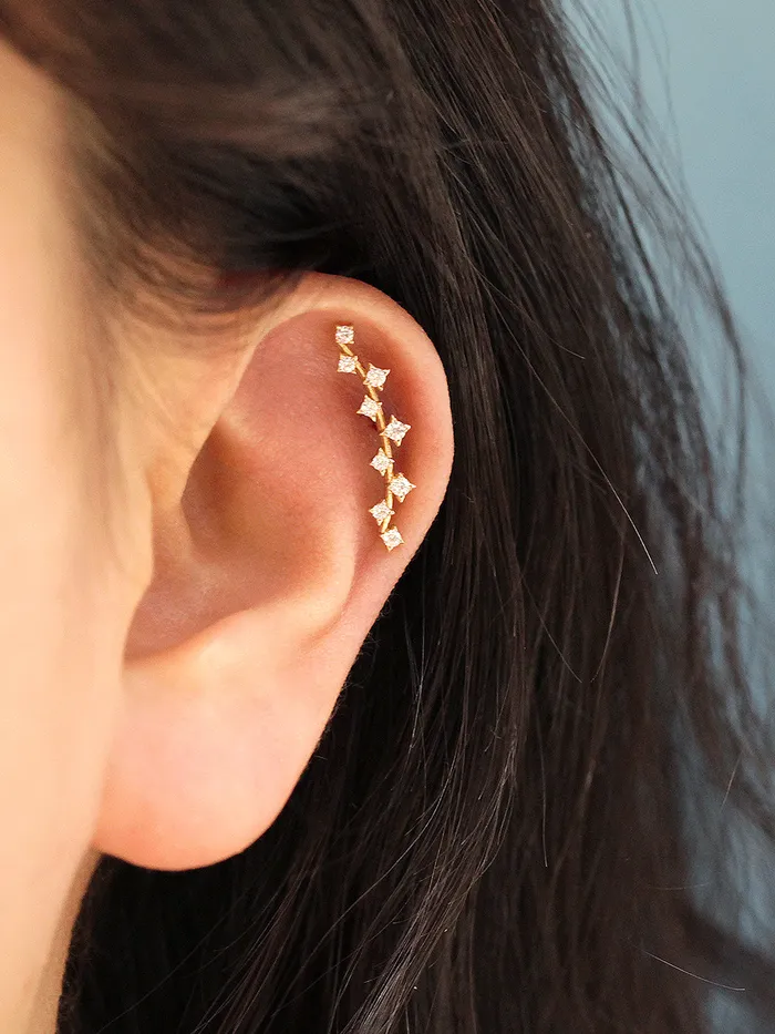 Earrings MinimalBijoux 14K Gold Long Curve Cubic Cartilage Earring 20G18G16G