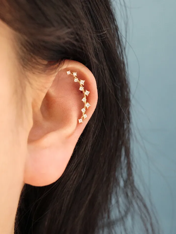 Earrings MinimalBijoux 14K Gold Long Curve Cubic Cartilage Earring 20G18G16G