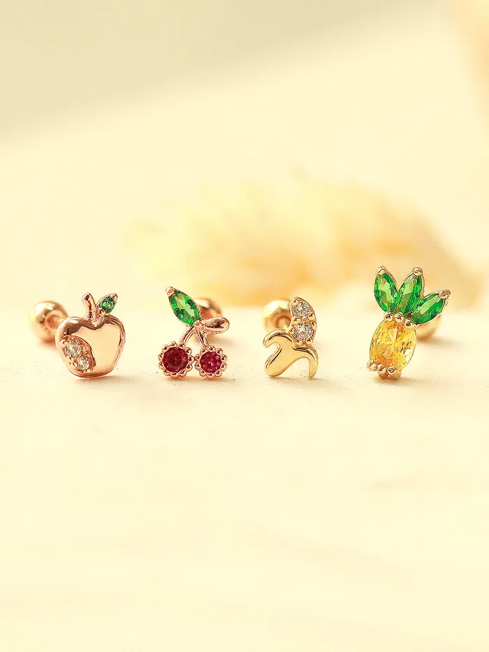 Earrings MinimalBijoux 14K Gold Tropical Fruit Cubic Cartilage Earring 20G