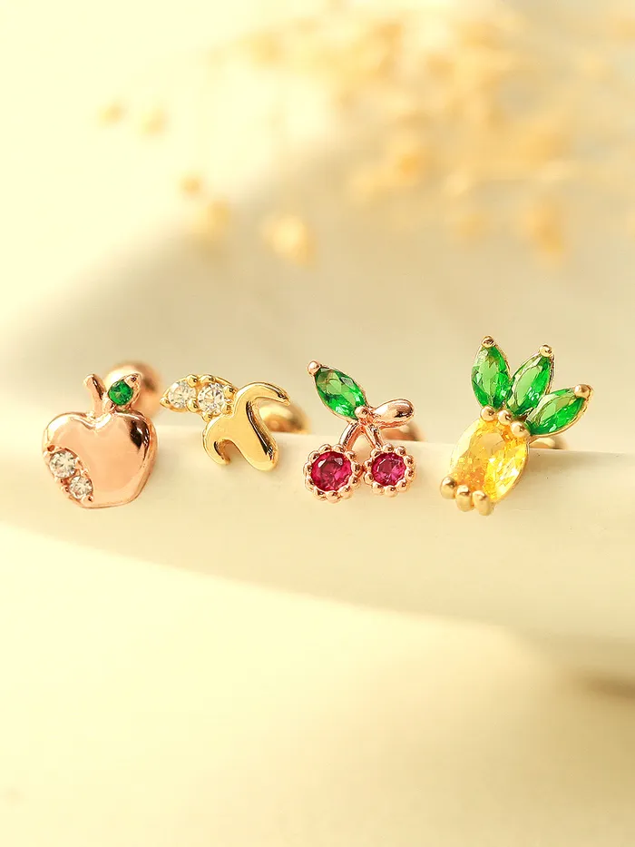 Earrings MinimalBijoux 14K Gold Tropical Fruit Cubic Cartilage Earring 20G