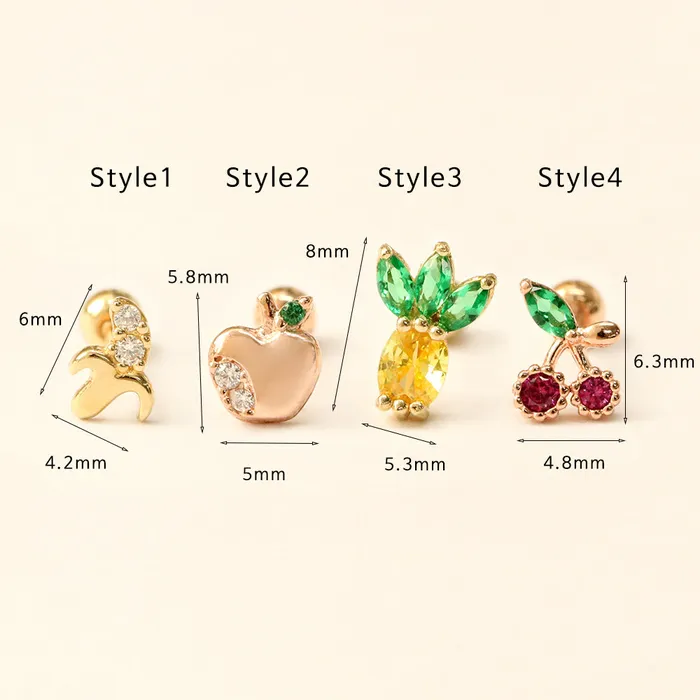 Earrings MinimalBijoux 14K Gold Tropical Fruit Cubic Cartilage Earring 20G