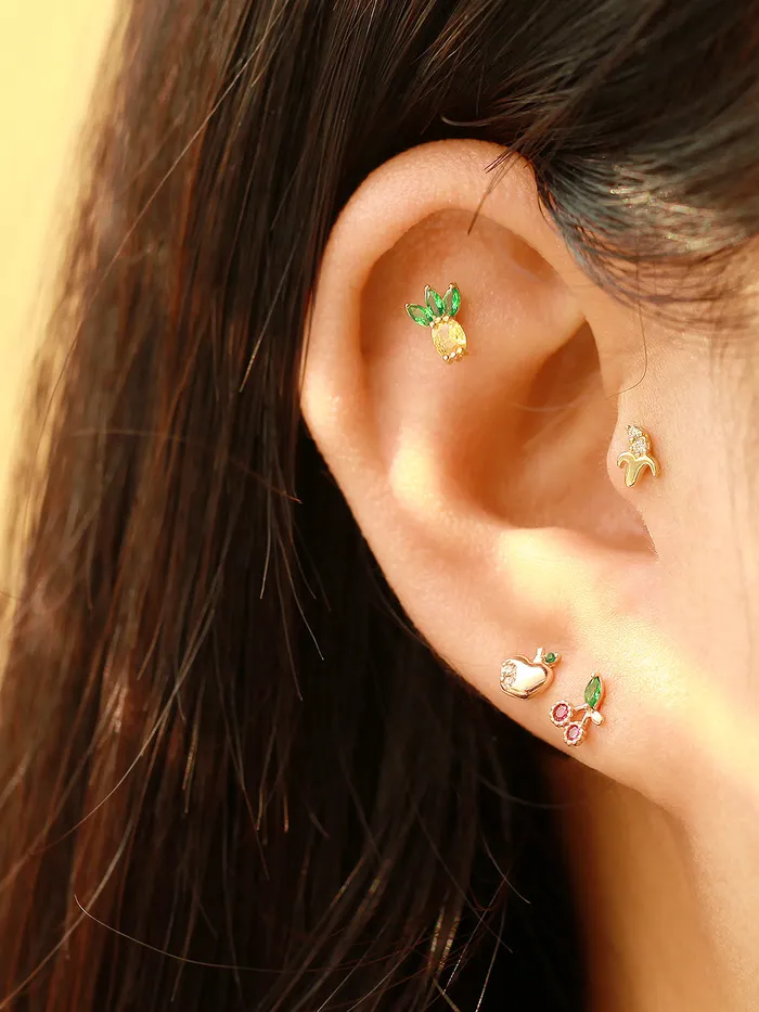 Earrings MinimalBijoux 14K Gold Tropical Fruit Cubic Cartilage Earring 20G