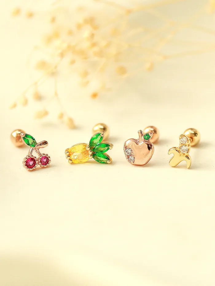 Earrings MinimalBijoux 14K Gold Tropical Fruit Cubic Cartilage Earring 20G