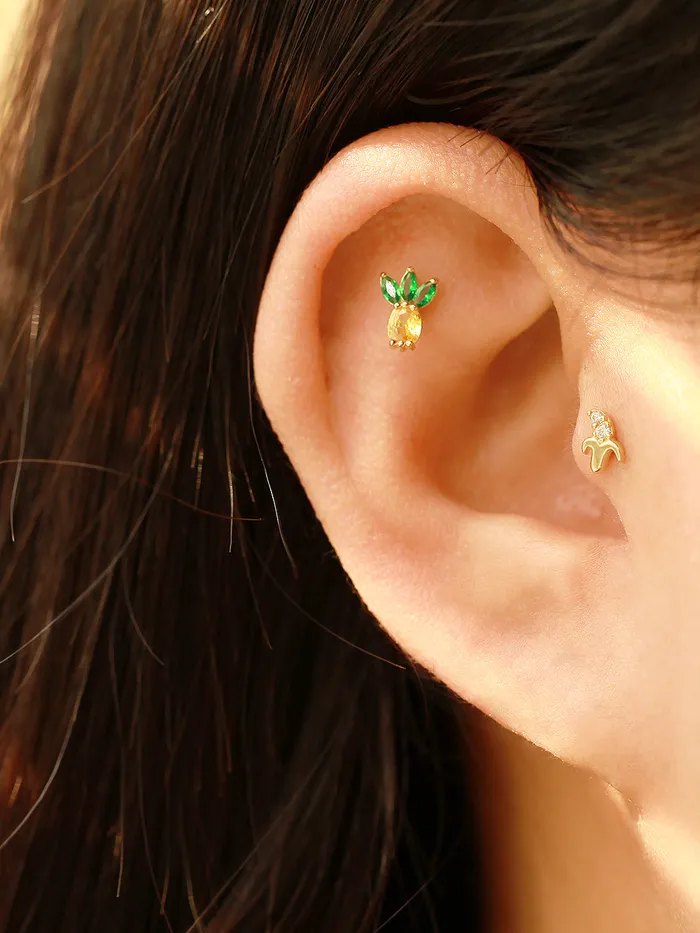 Earrings MinimalBijoux 14K Gold Tropical Fruit Cubic Cartilage Earring 20G